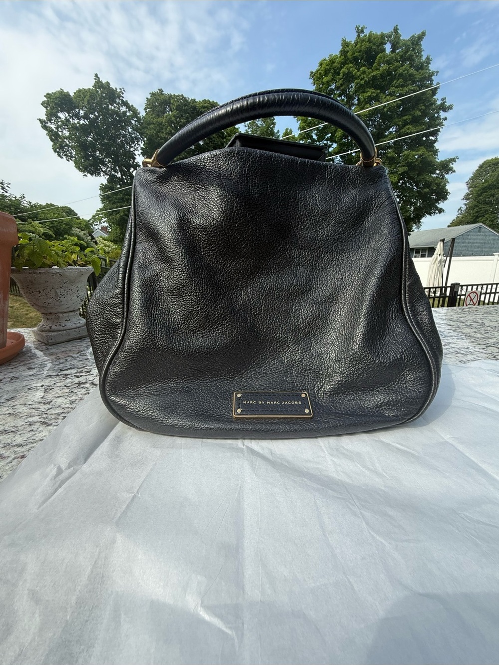 Marc by Marc Jacobs Black Pebbled Leather Satchel with Top Handle
